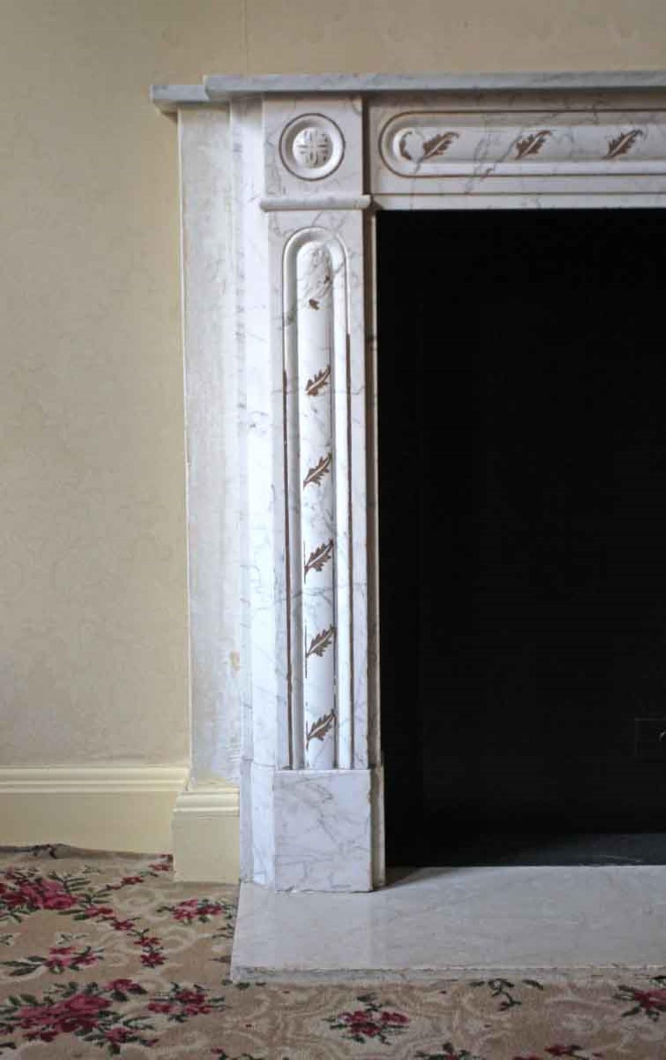 Late 19th Century Waldorf Astoria Hotel Marble Mantel White Carrara English Regency For Sale