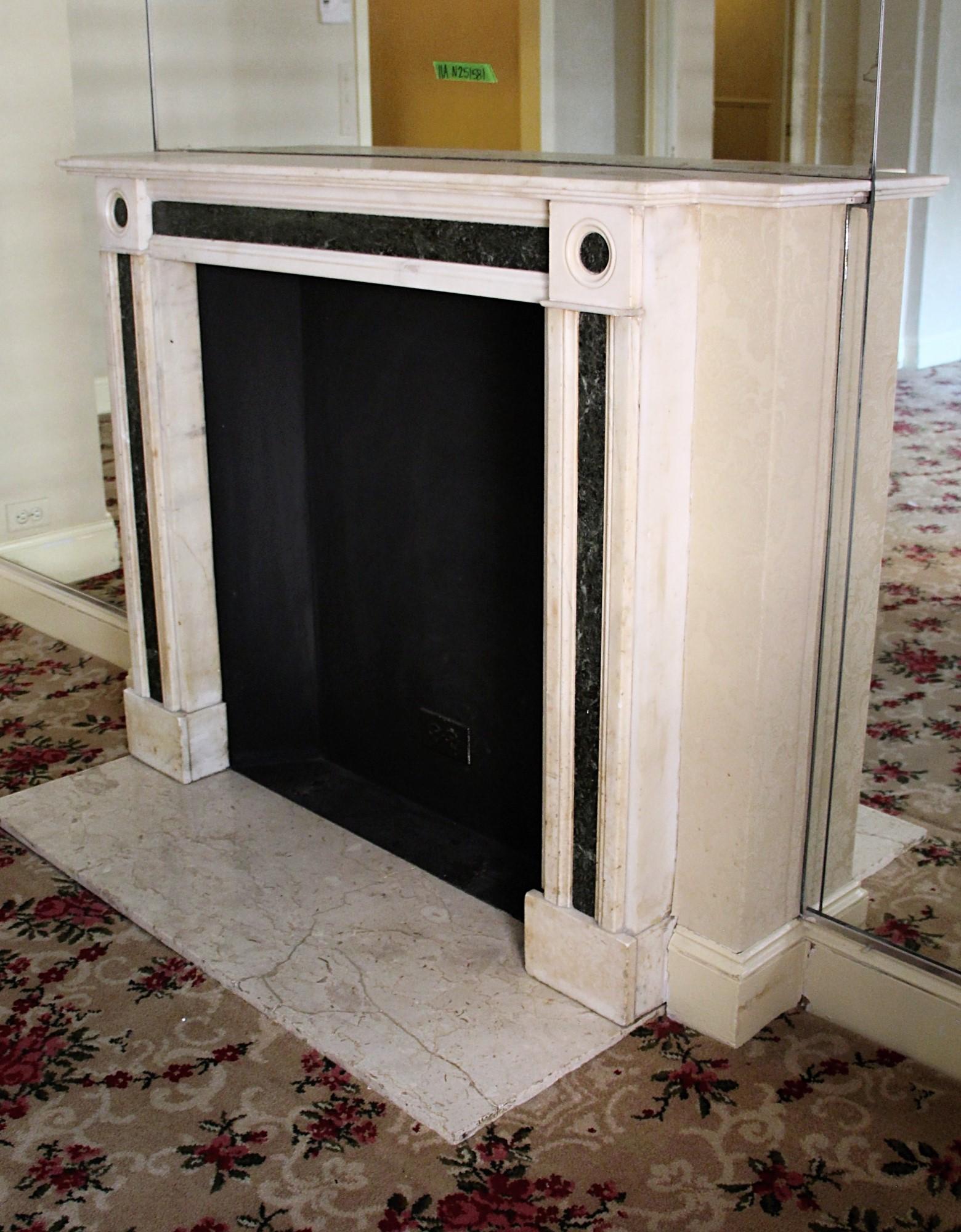 Waldorf Astoria Hotel White Green English Marble Mantel Regency Style For Sale 9