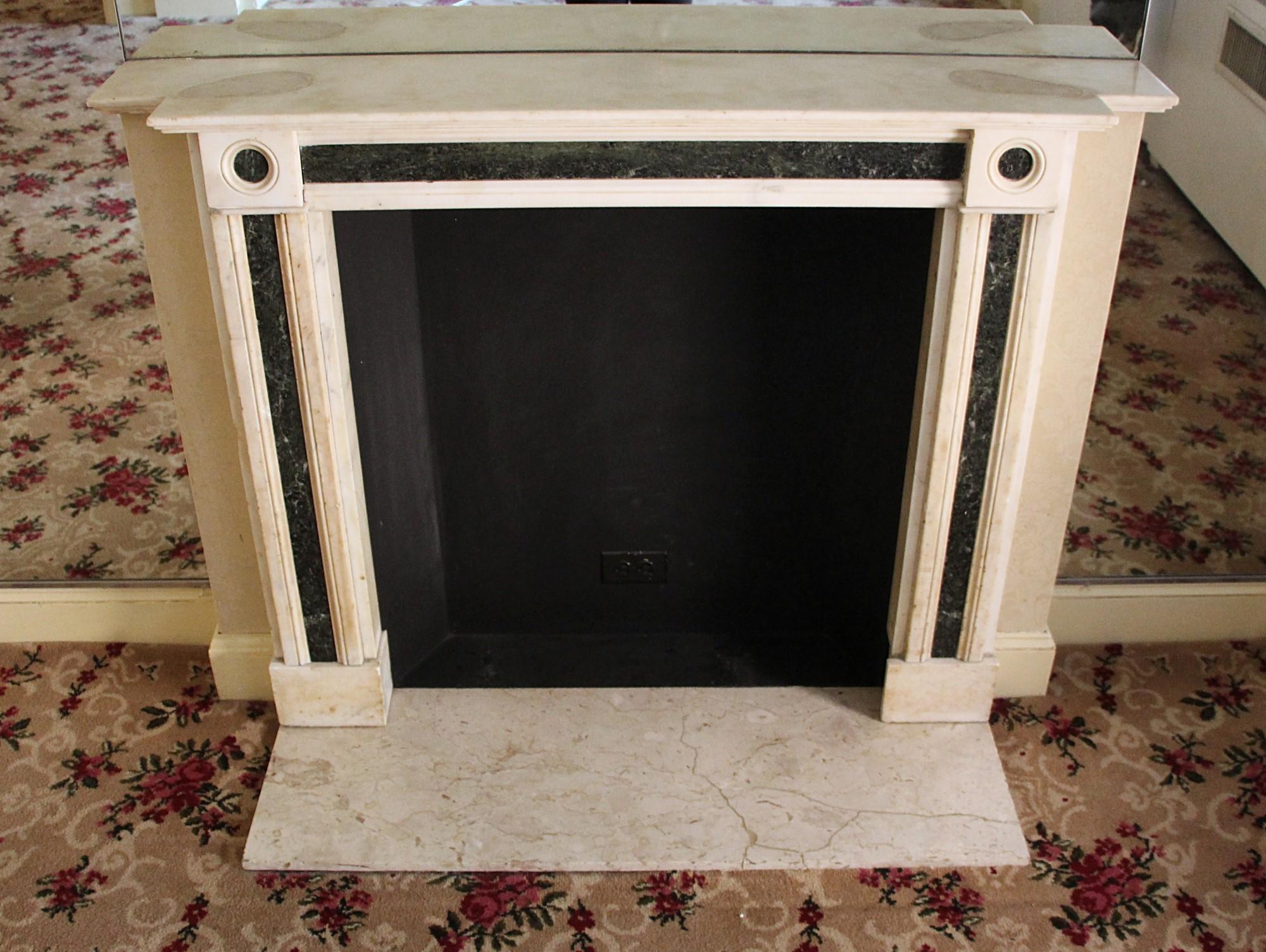 Waldorf Astoria Hotel White Green English Marble Mantel Regency Style For Sale 1