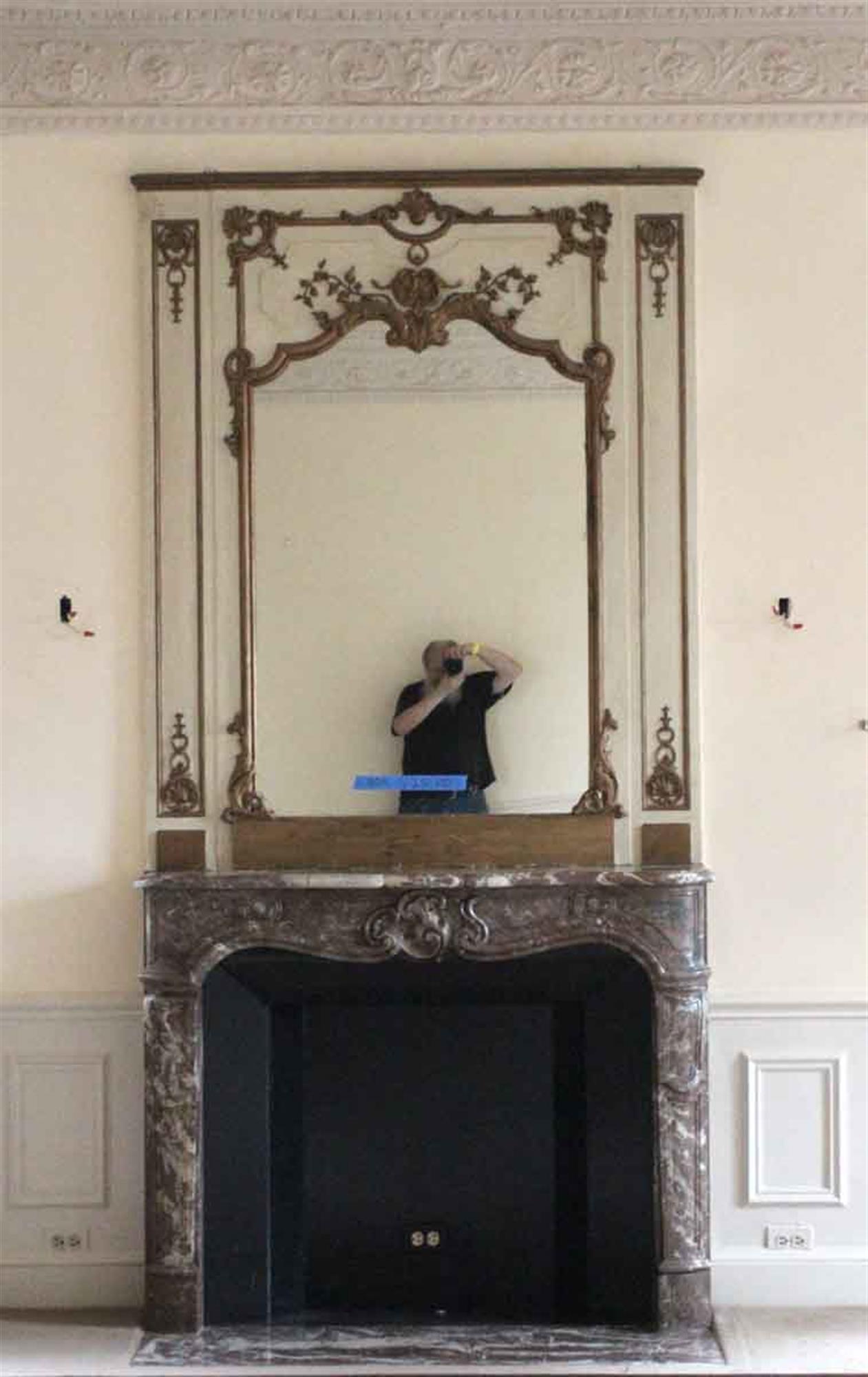 NYC Waldorf Astoria Hotel white over mantel mirror with carved wood details from 1931. Original to room 30A of the Hotel. Waldorf Astoria authenticity card included with your purchase. This can be seen at our 400 Gilligan St location in Scranton, PA.