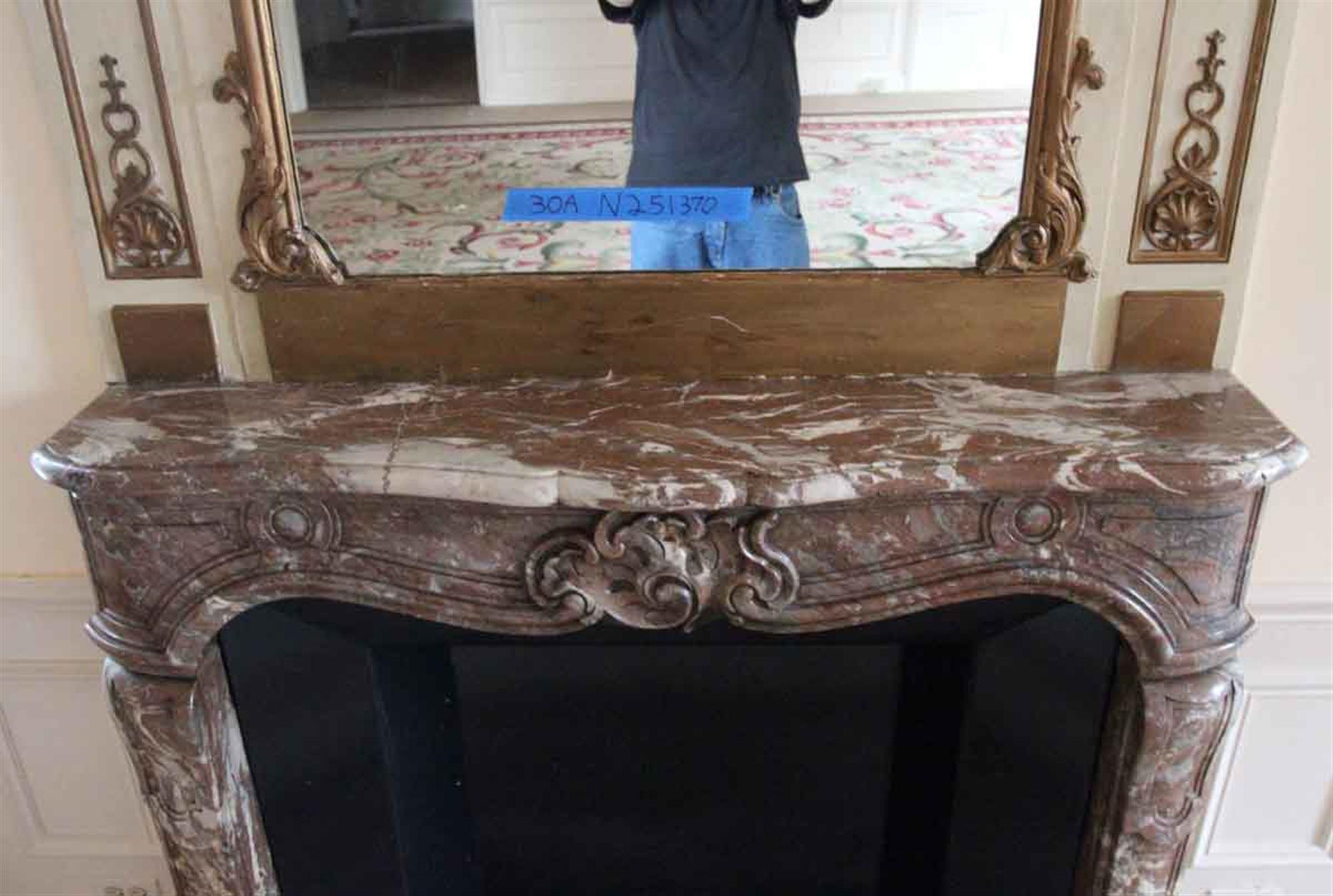 1931 NYC Waldorf Astoria Hotel Tan & Gold Carved Wood over Mantel Mirror 1