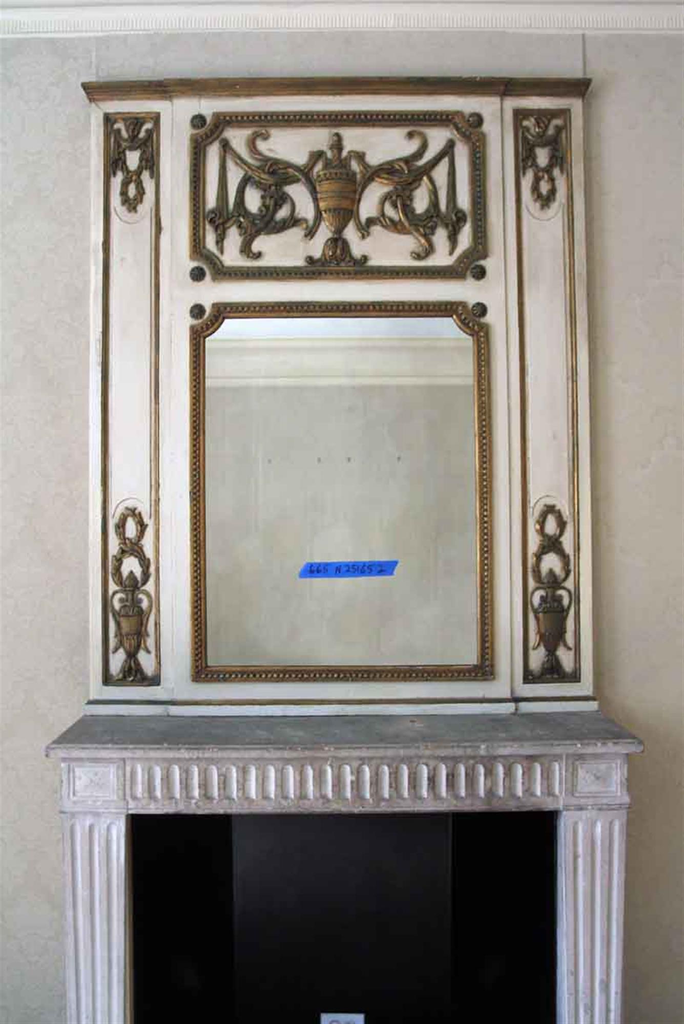 French 1931 NYC Waldorf Astoria Hotel Over Mantel Mirror from Ste. 665 Tan & Gold Wood 