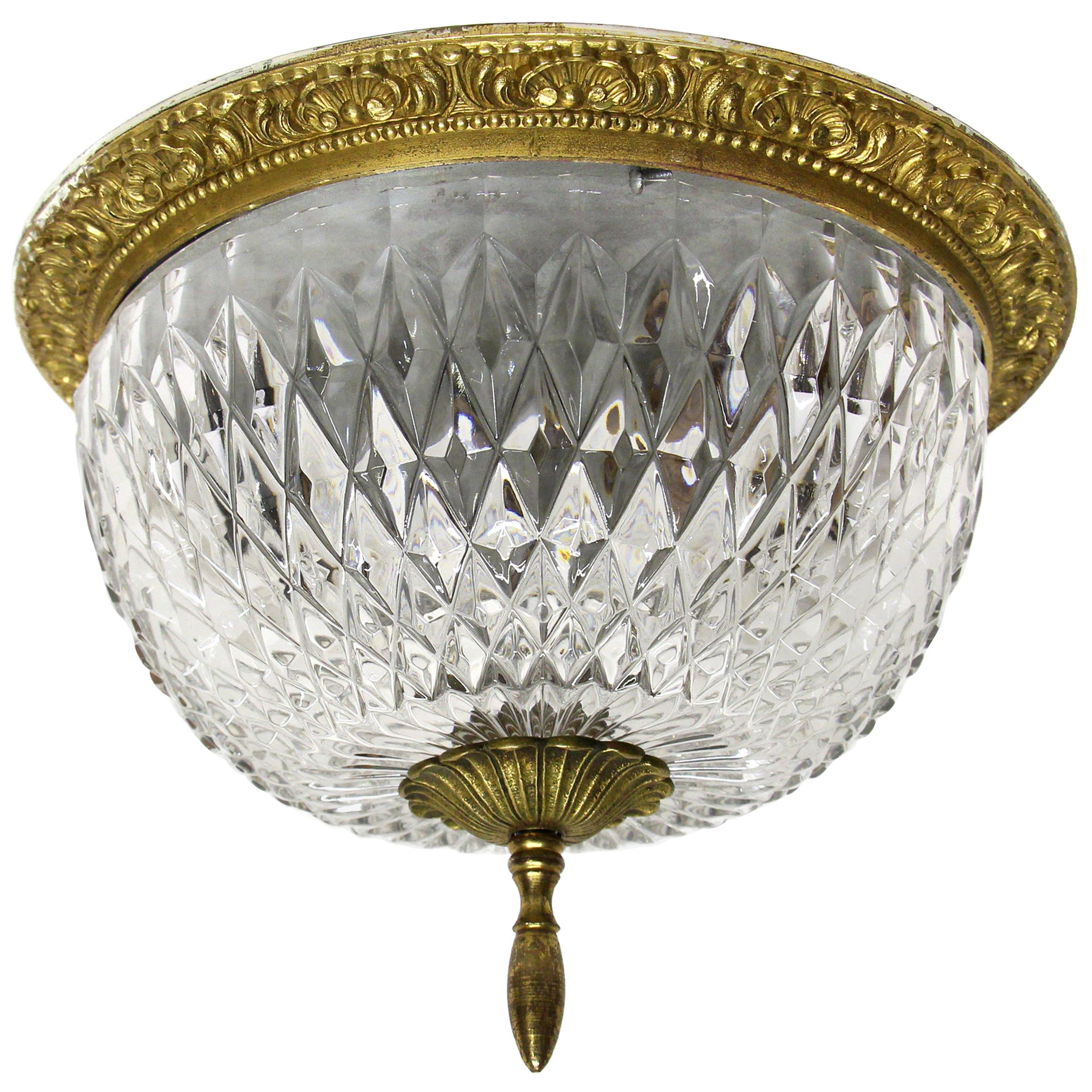 1931 NYC Waldorf Astoria Hotel Towers Cut Crystal and Brass Flush Mount Fixture