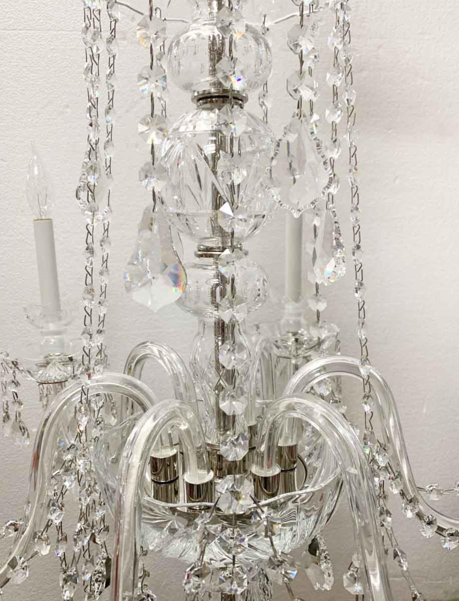 American 1980s NYC Waldorf Astoria Hotel Crystal Chandelier with 6 Glass Arms