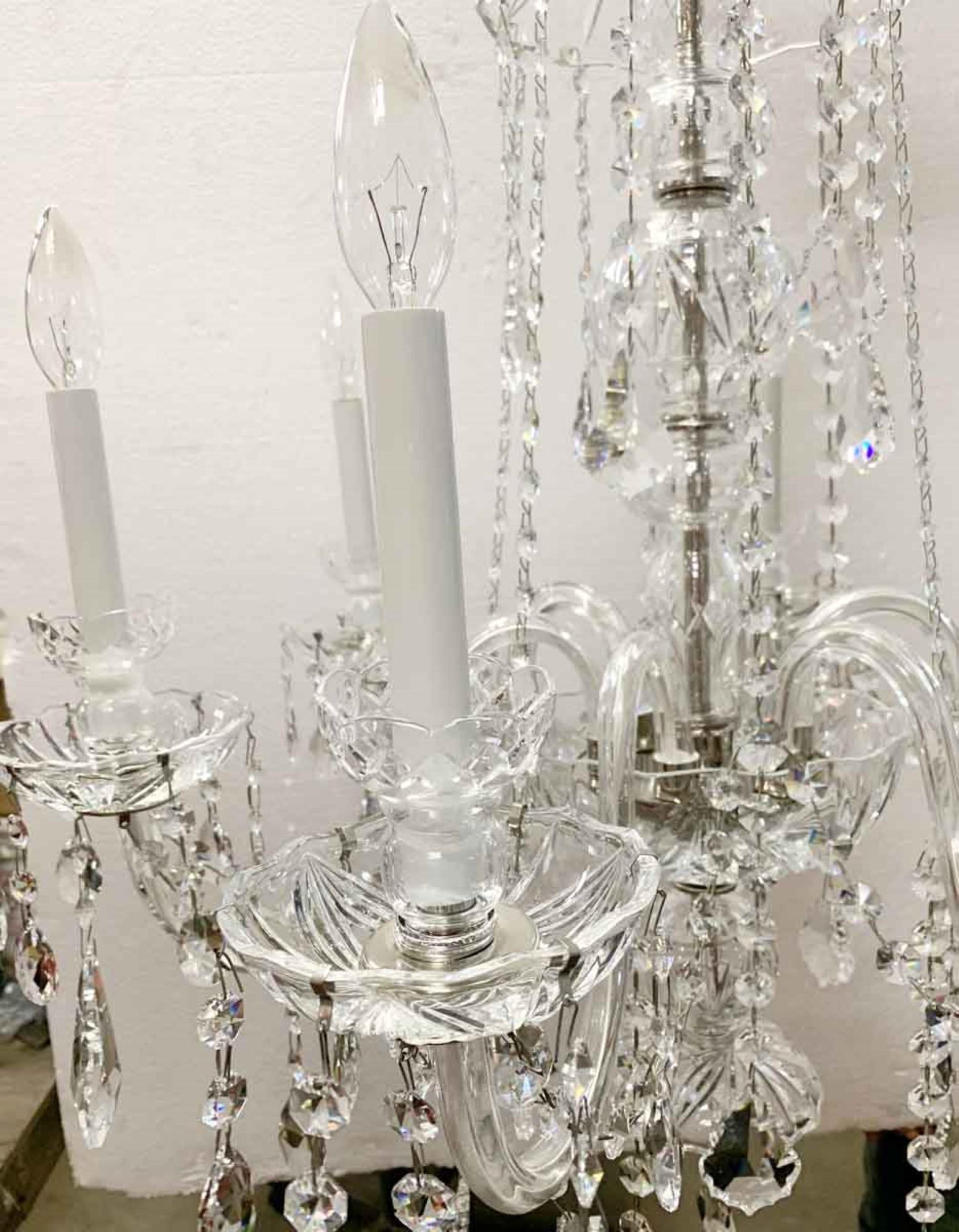 Late 20th Century 1980s NYC Waldorf Astoria Hotel Crystal Chandelier with 6 Glass Arms