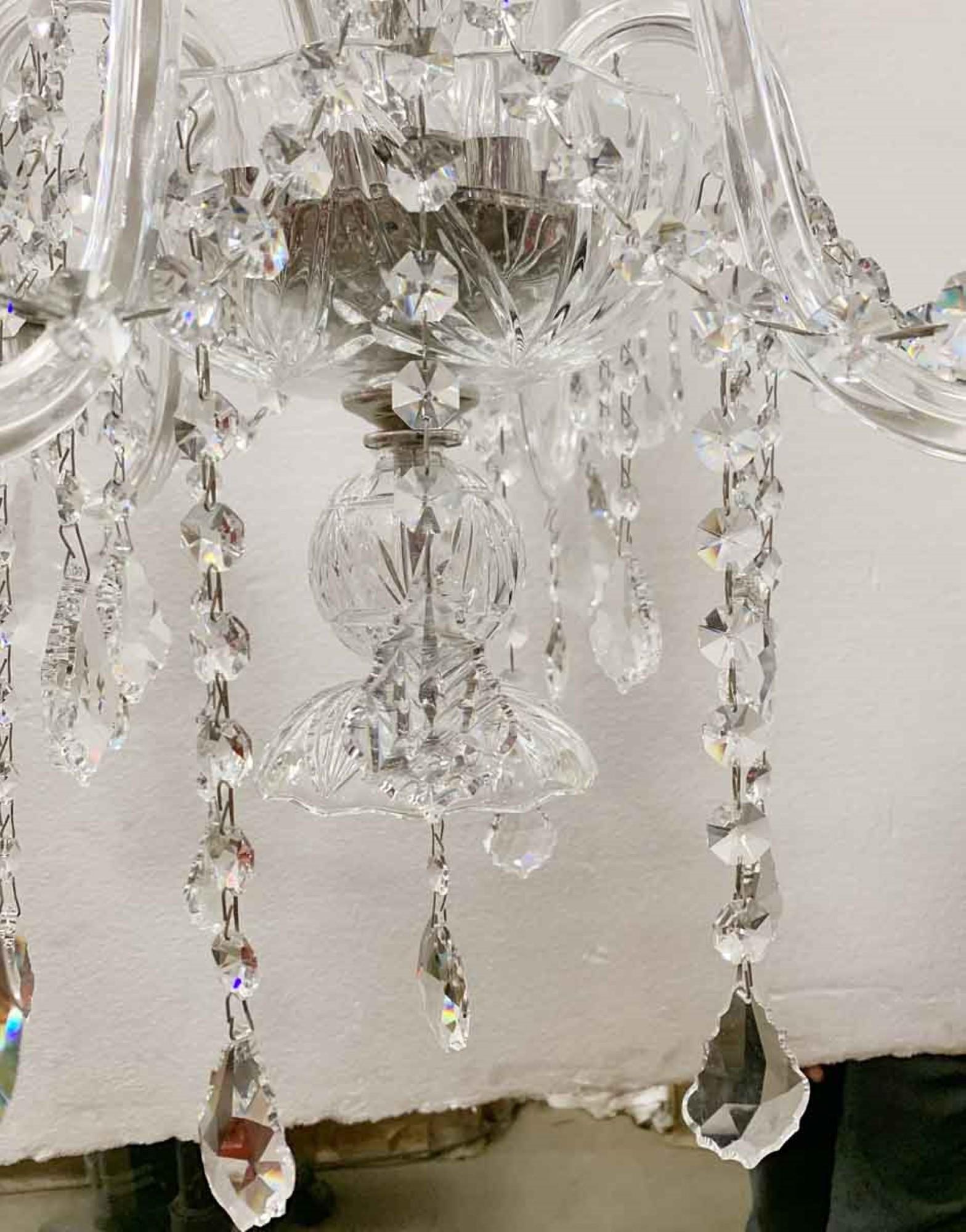 1980s NYC Waldorf Astoria Hotel Crystal Chandelier with 6 Glass Arms 1