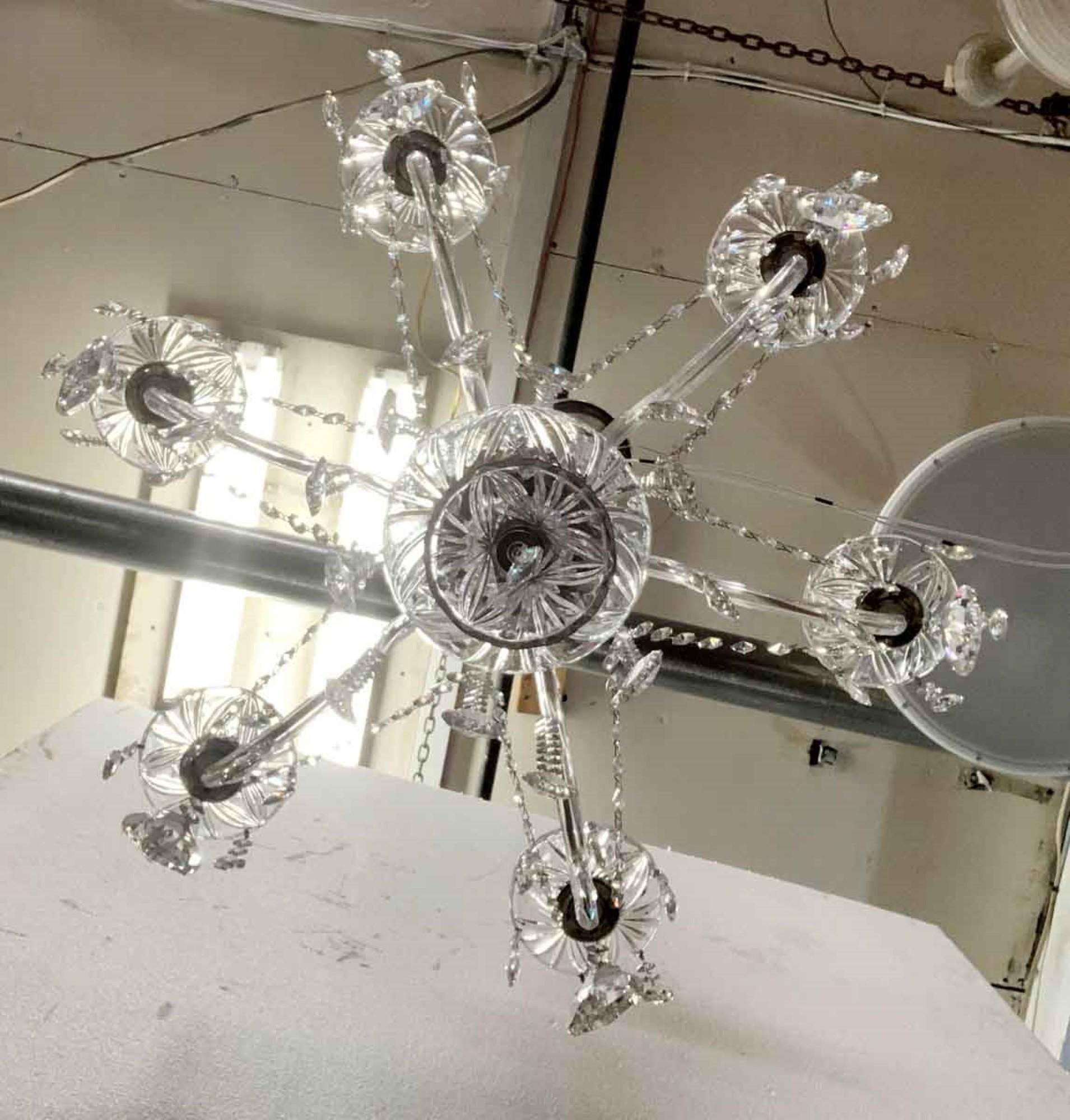 1980s NYC Waldorf Astoria Hotel Crystal Chandelier with 6 Glass Arms 2