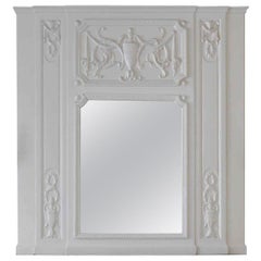 1931 NYC Waldorf Astoria Hotel White Carved Wood over Mantel Mirror