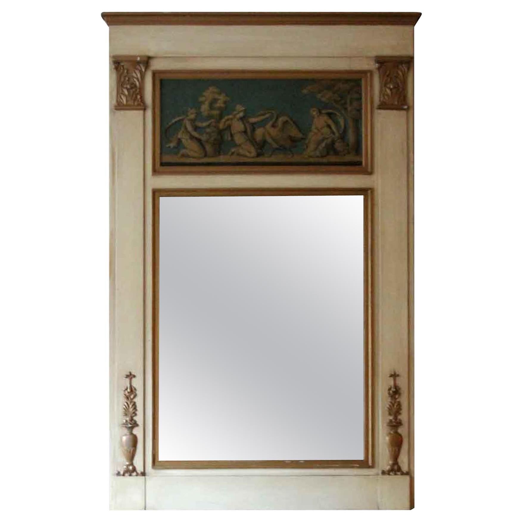 1931 NYC Waldorf Astoria Hotel Wood Over Mantel Mirror with Gold Figural Details