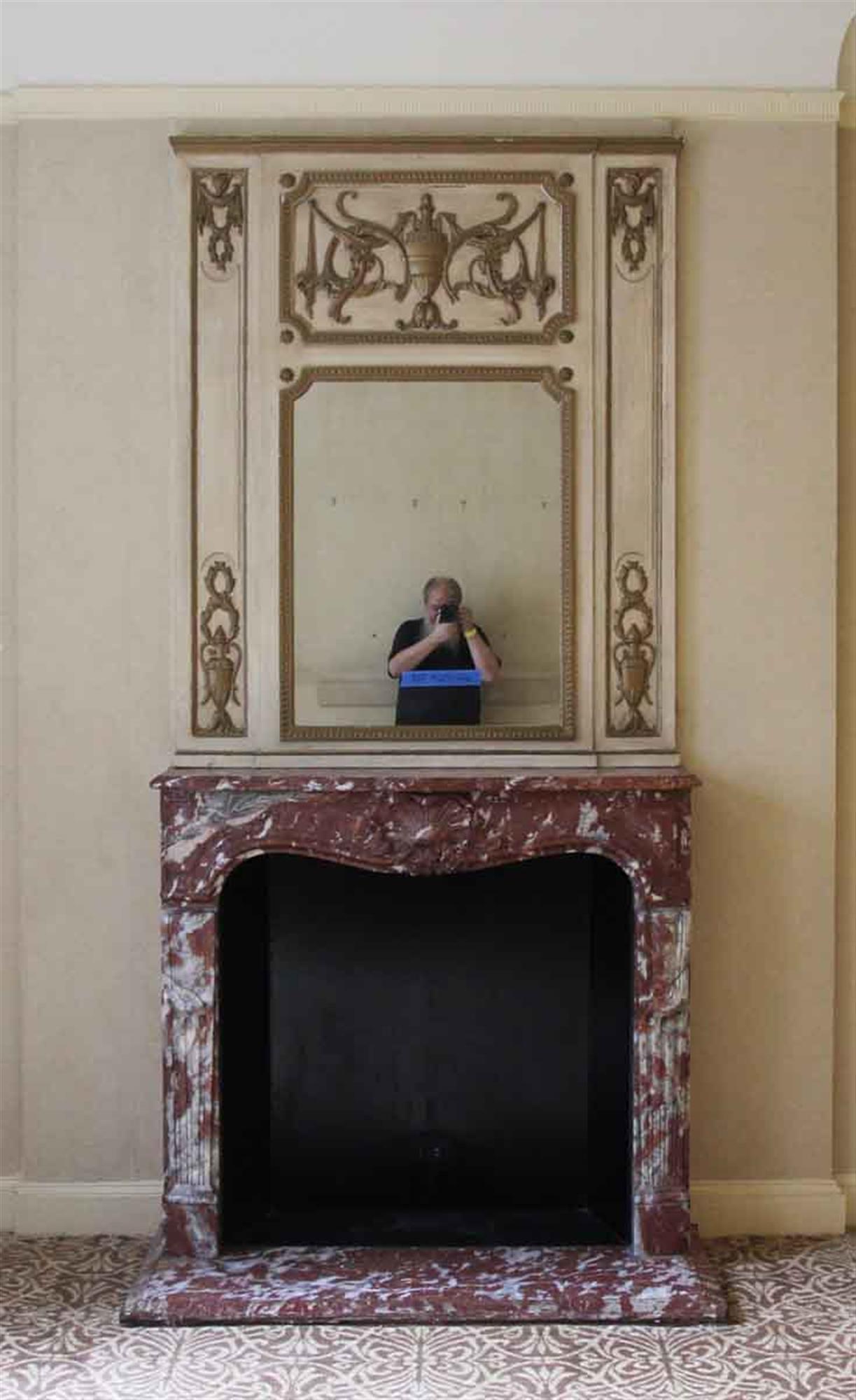 French 1931 NYC Waldorf Astoria Hotel Wood Over Mantel Mirror with Urn Motif For Sale
