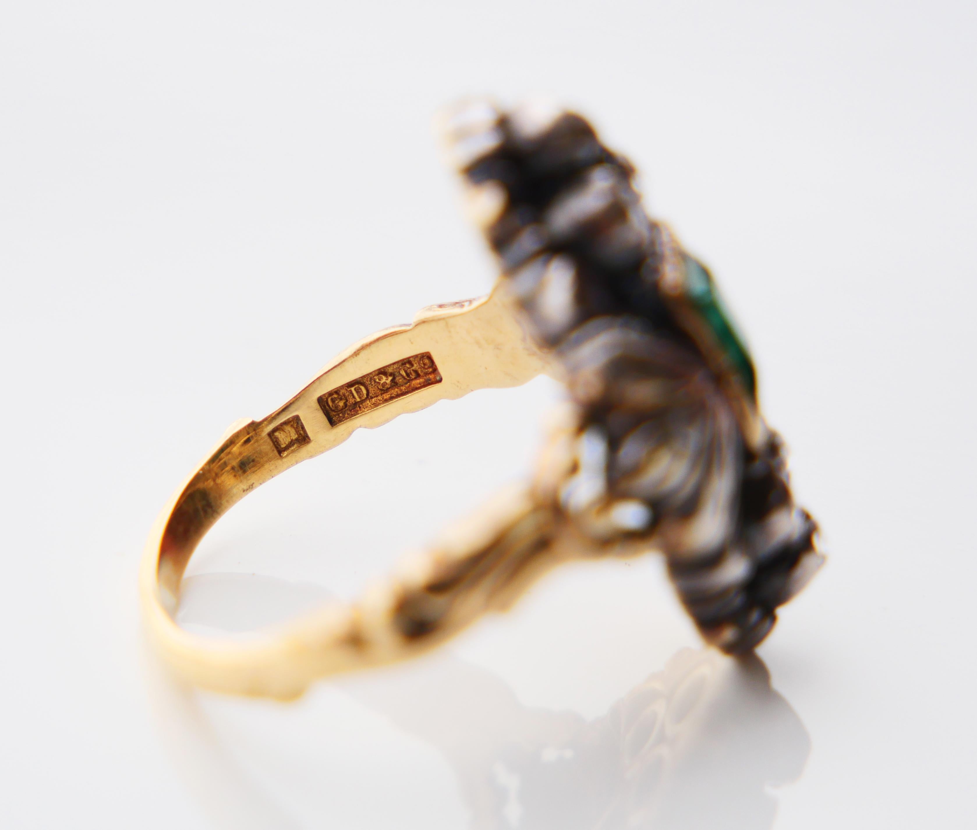 1931 old Ring 1ct Emerald 0.5ctw Diamonds solid 18K Gold Silver ØUS5.5/6.6gr For Sale 9