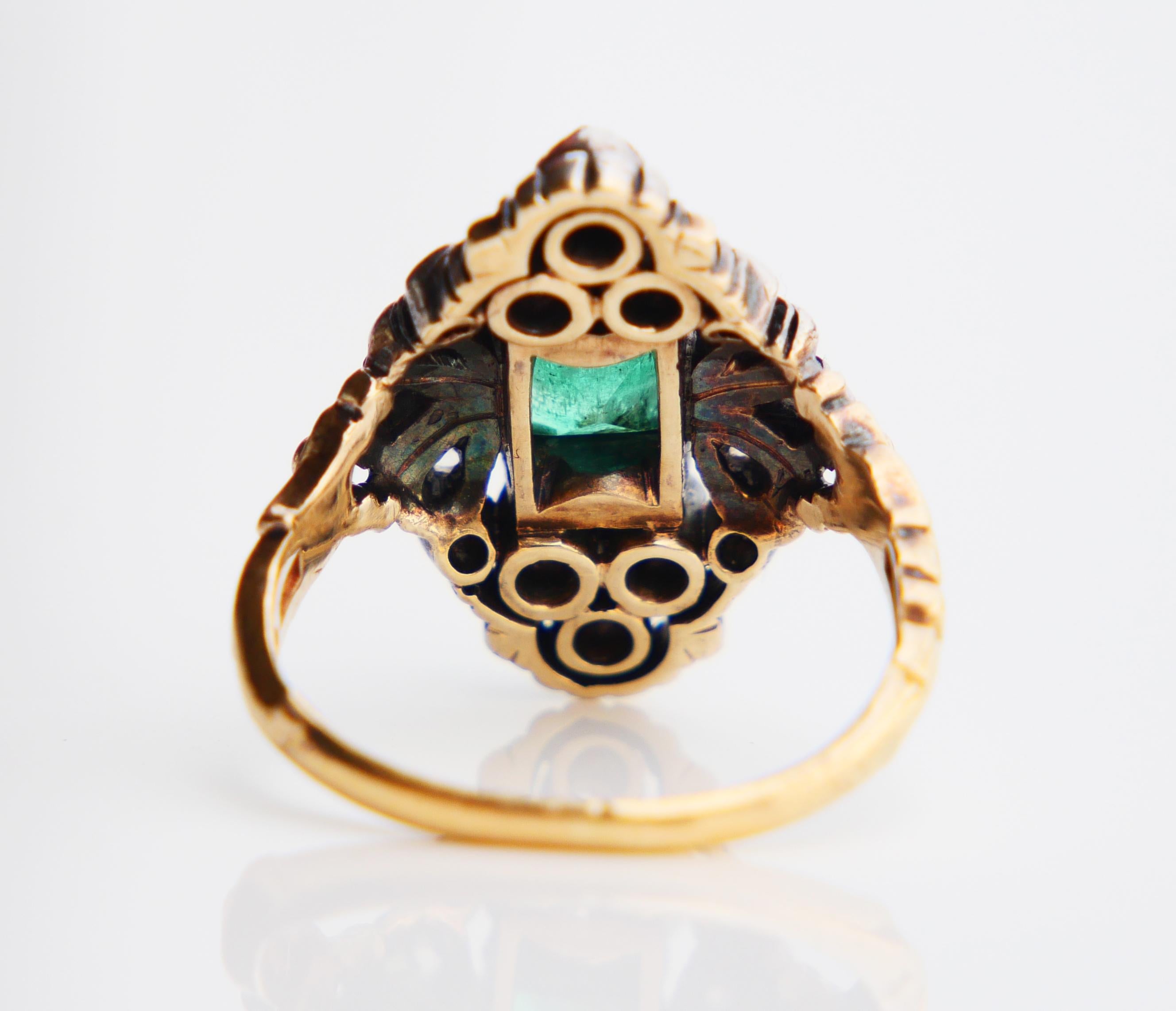 1931 old Ring 1ct Emerald 0.5ctw Diamonds solid 18K Gold Silver ØUS5.5/6.6gr For Sale 2
