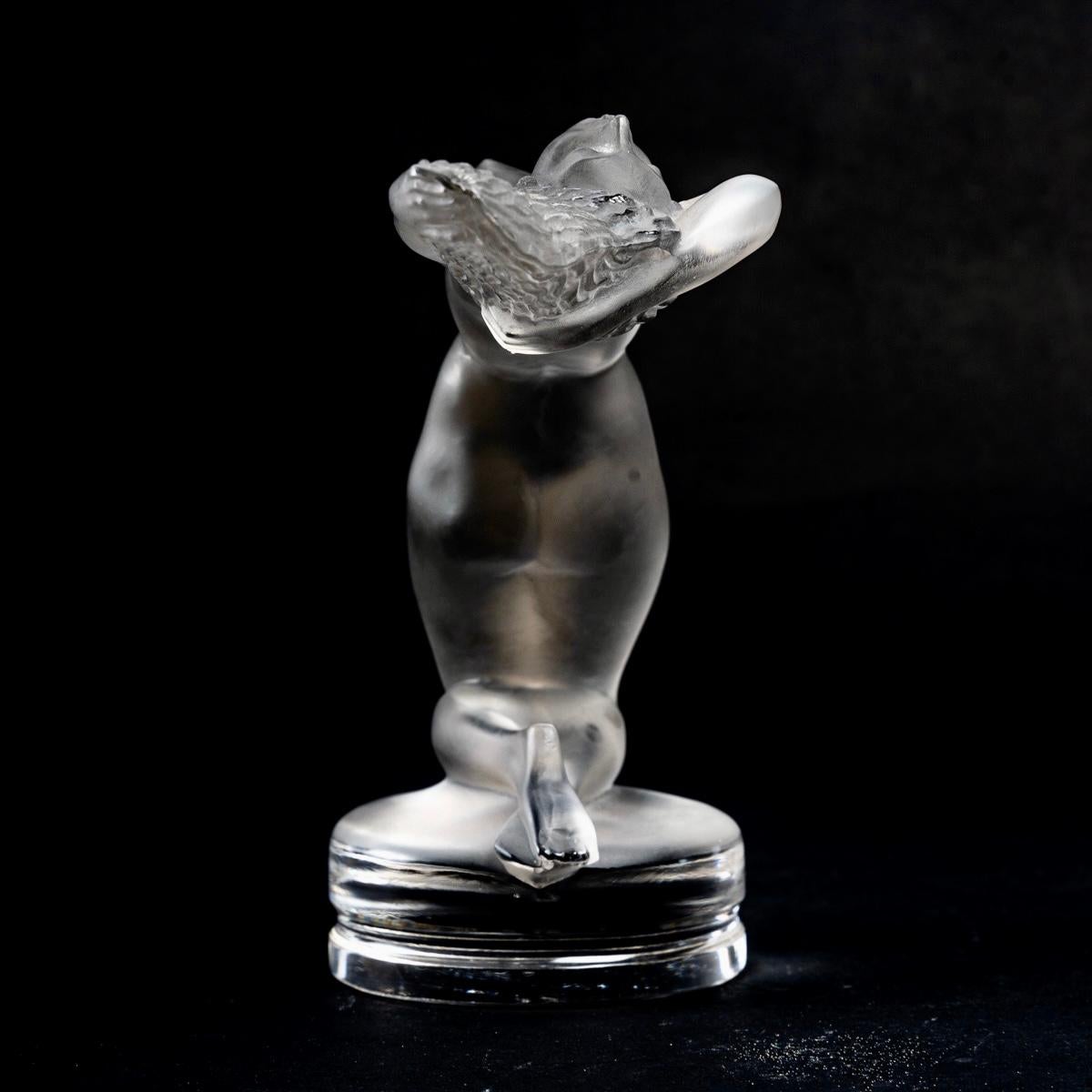 Art Deco 1931 Original René Lalique Chrysis Car Mascot Hood Ornament in Frosted Glass