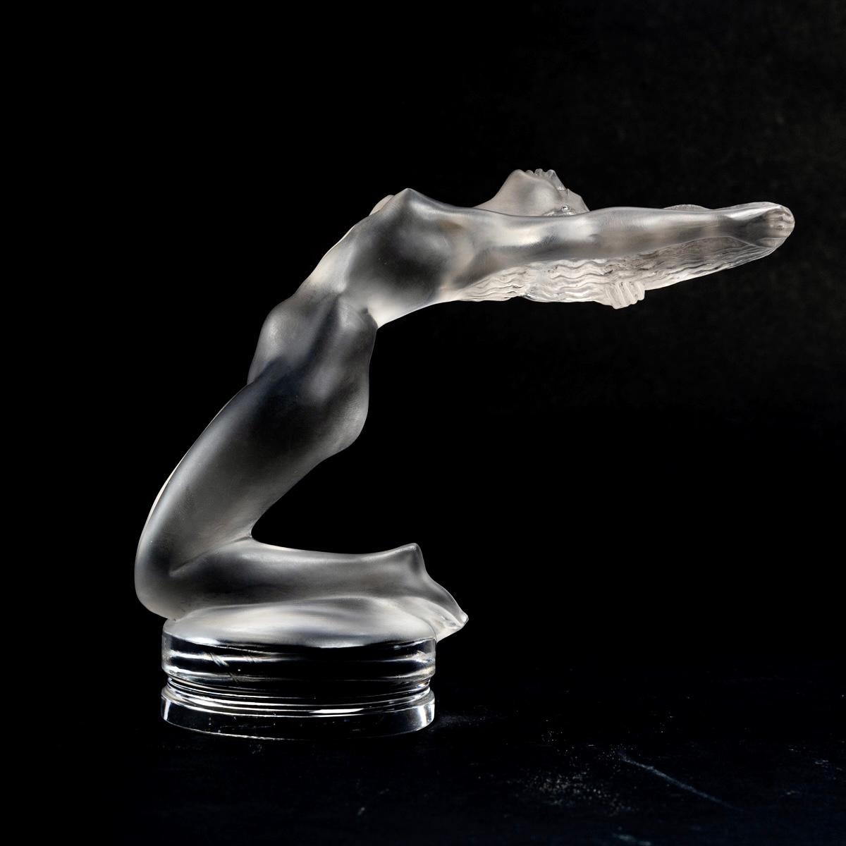 French 1931 Original René Lalique Chrysis Car Mascot Hood Ornament in Frosted Glass