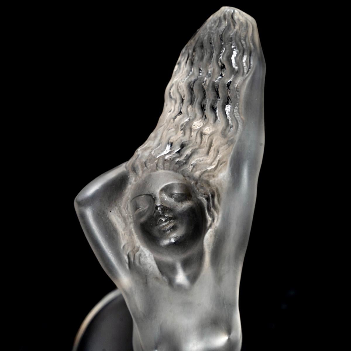 Mid-20th Century 1931 Original René Lalique Chrysis Car Mascot Hood Ornament in Frosted Glass