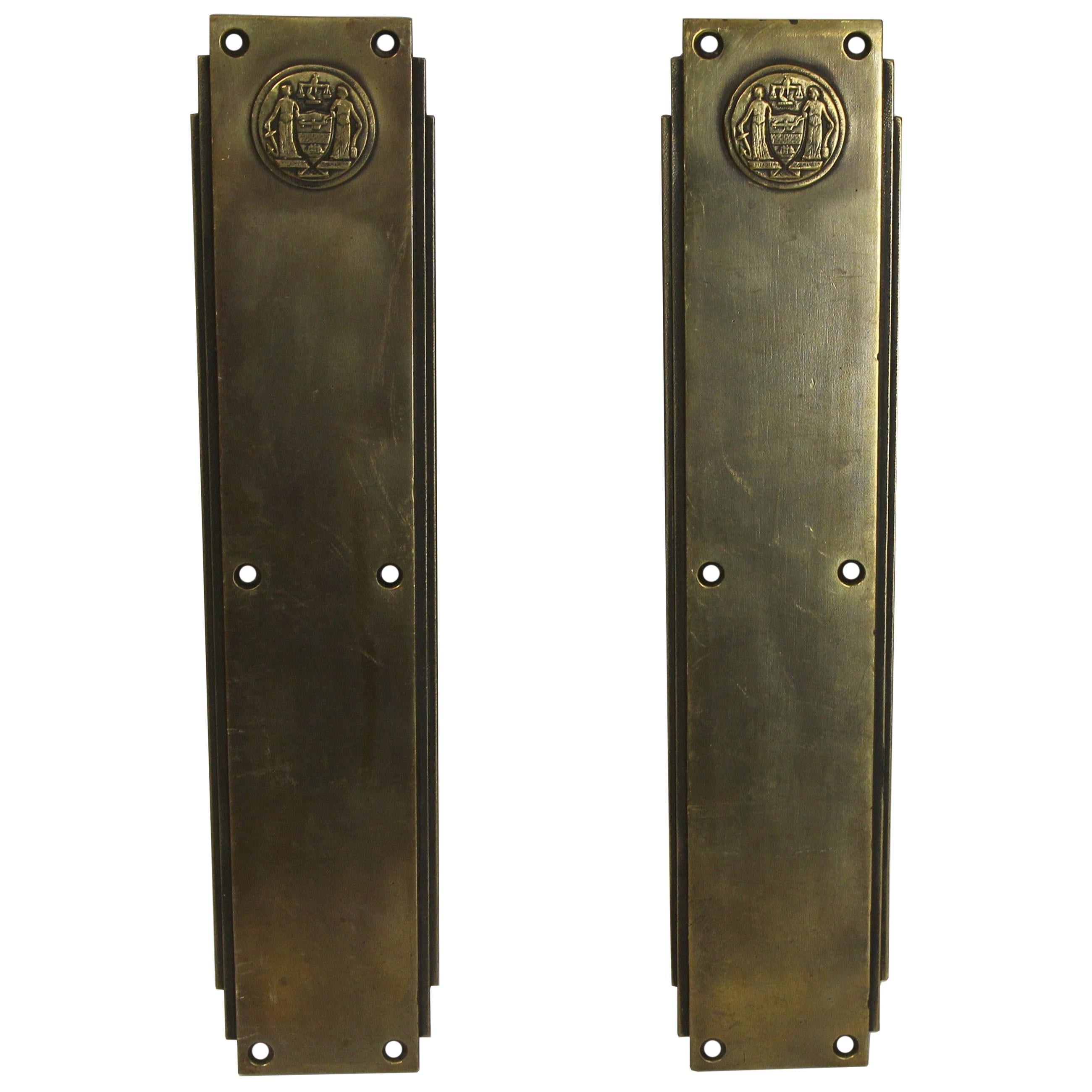 1931 Pair Art Deco Corbin Philadelphia Civic Center Push Plates For Sale