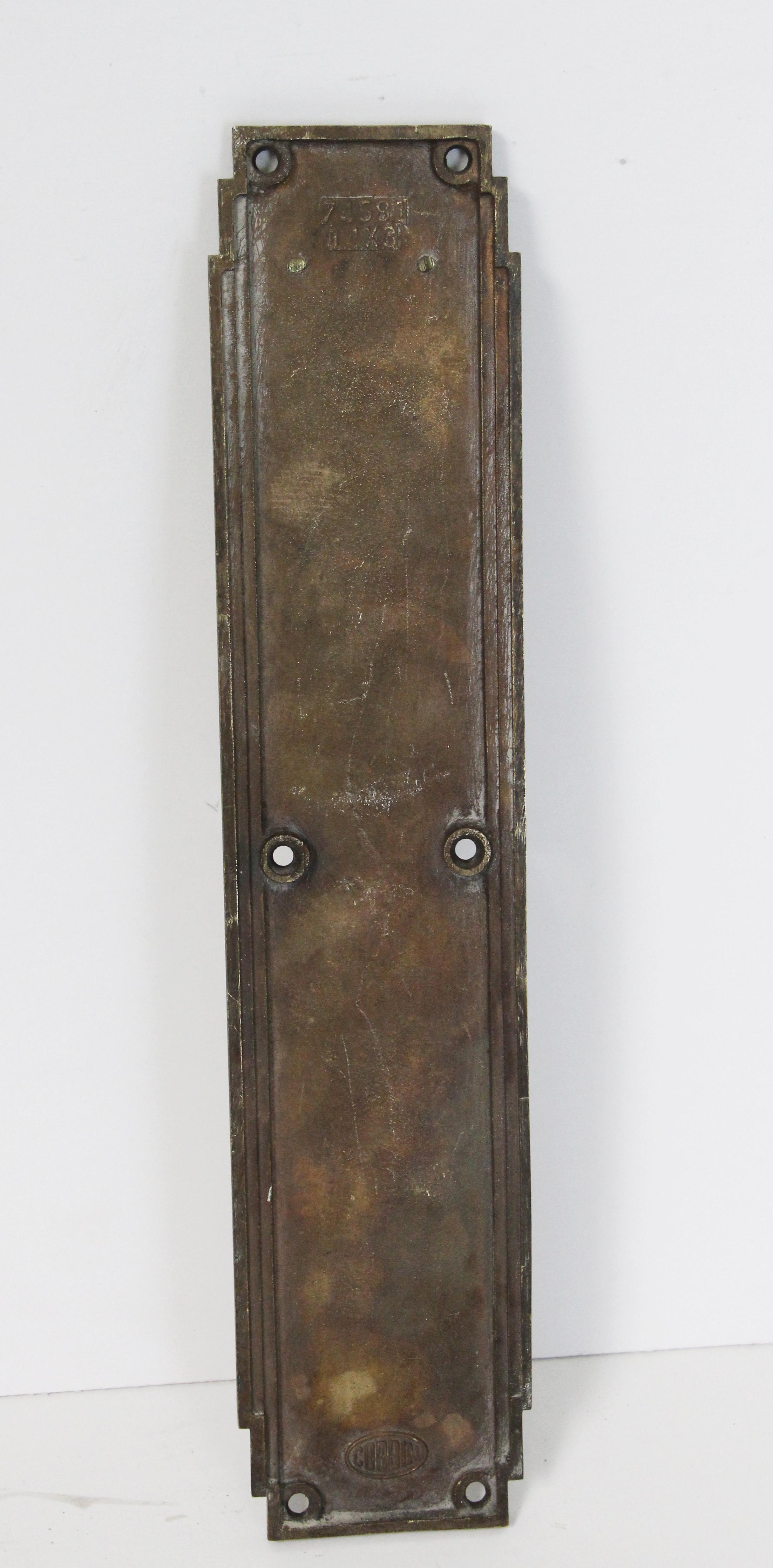 Bronze Ensemble poignée de porte et plaque de poussoir Art Déco du Philadelphia Civic Centre, 1931