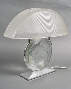 1931 René Lalique - Lampe Art Déco Poissons en verre à patine bleue