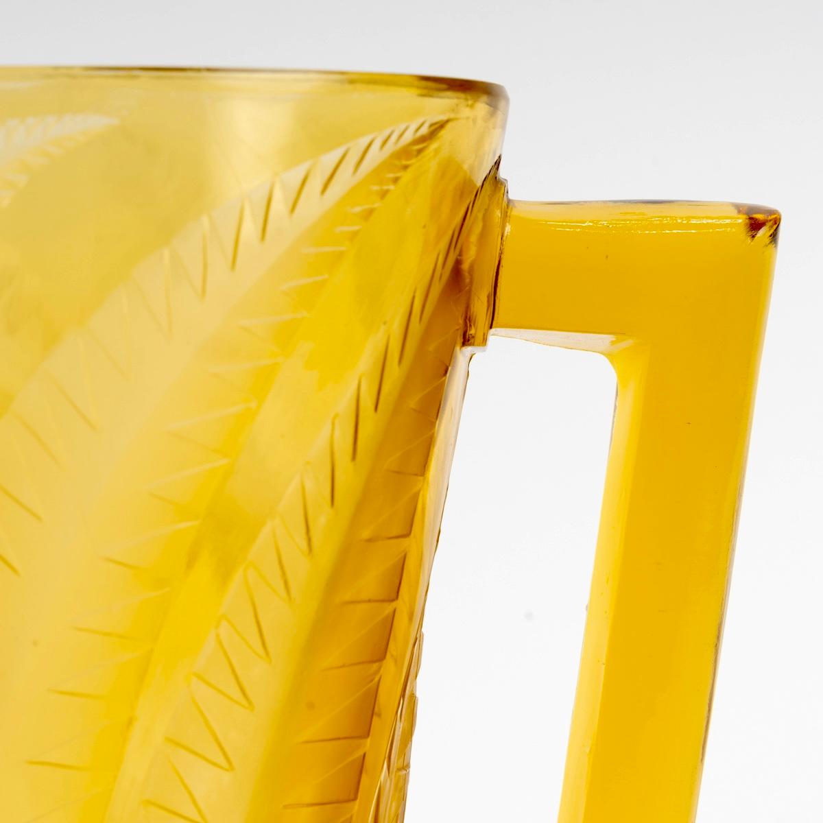 Molded 1931 René Lalique - Art Deco Pitcher Hesperides Yellow Amber Glass For Sale