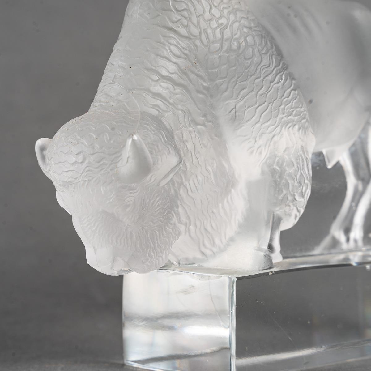 Art Deco 1931 René Lalique, Bison Paperweight Frosted Glass