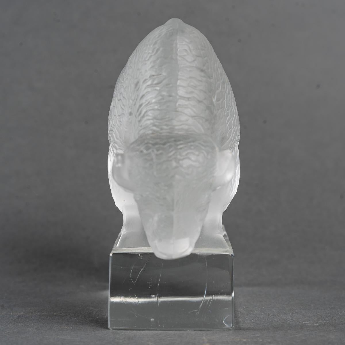 French 1931 René Lalique, Bison Paperweight Frosted Glass