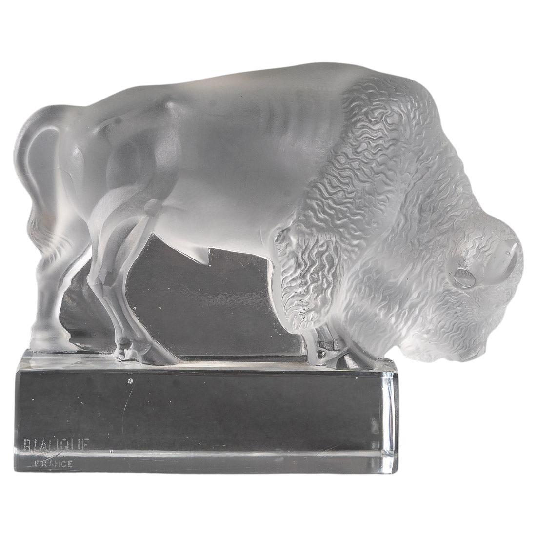 1931 René Lalique, Bison Paperweight Frosted Glass