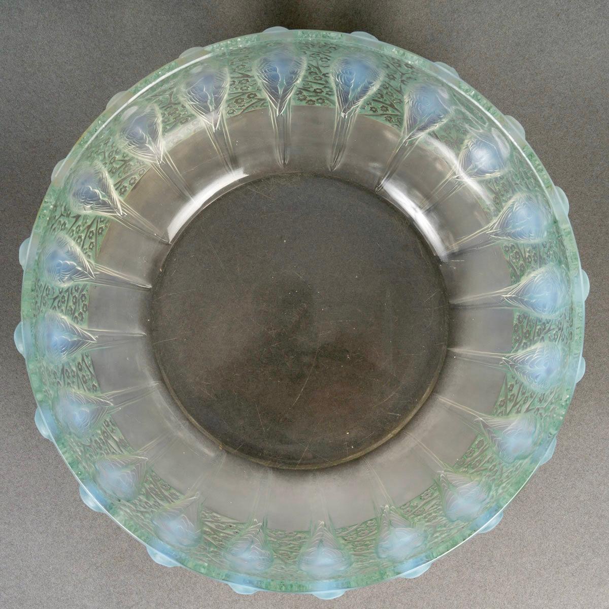 Art déco 1931 René Lalique - Bol Perruches Verre opalescent à patine verte