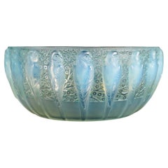 1931 René Lalique -Bowl Perruches Opalescent Glass with Green Patina