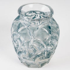 1931 René Lalique Chamois Vase Clear & Frosted Glass with Blue Patina