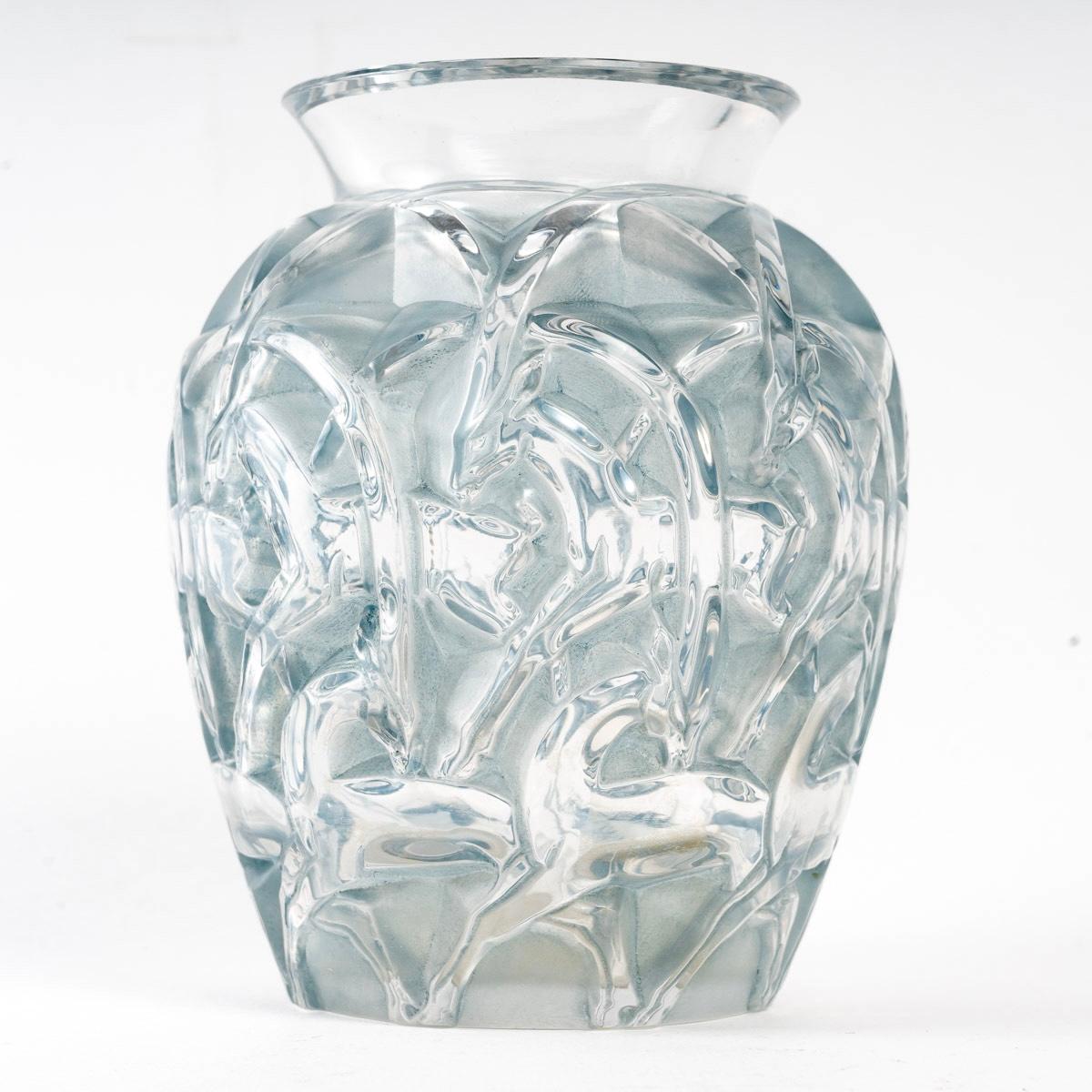 Art Deco 1931 René Lalique Chamois Vase Clear & Frosted Glass with Blue Patina
