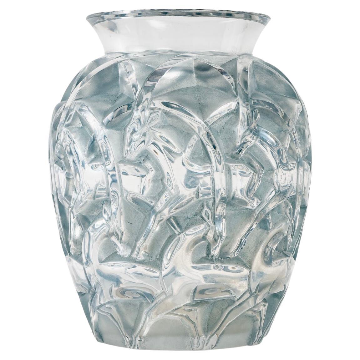 1931 René Lalique Chamois Vase Clear & Frosted Glass with Blue Patina