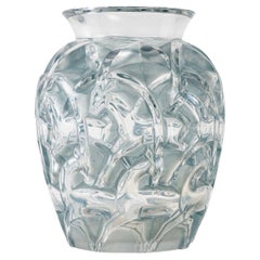 1931 René Lalique Chamois Vase Clear & Frosted Glass with Blue Patina
