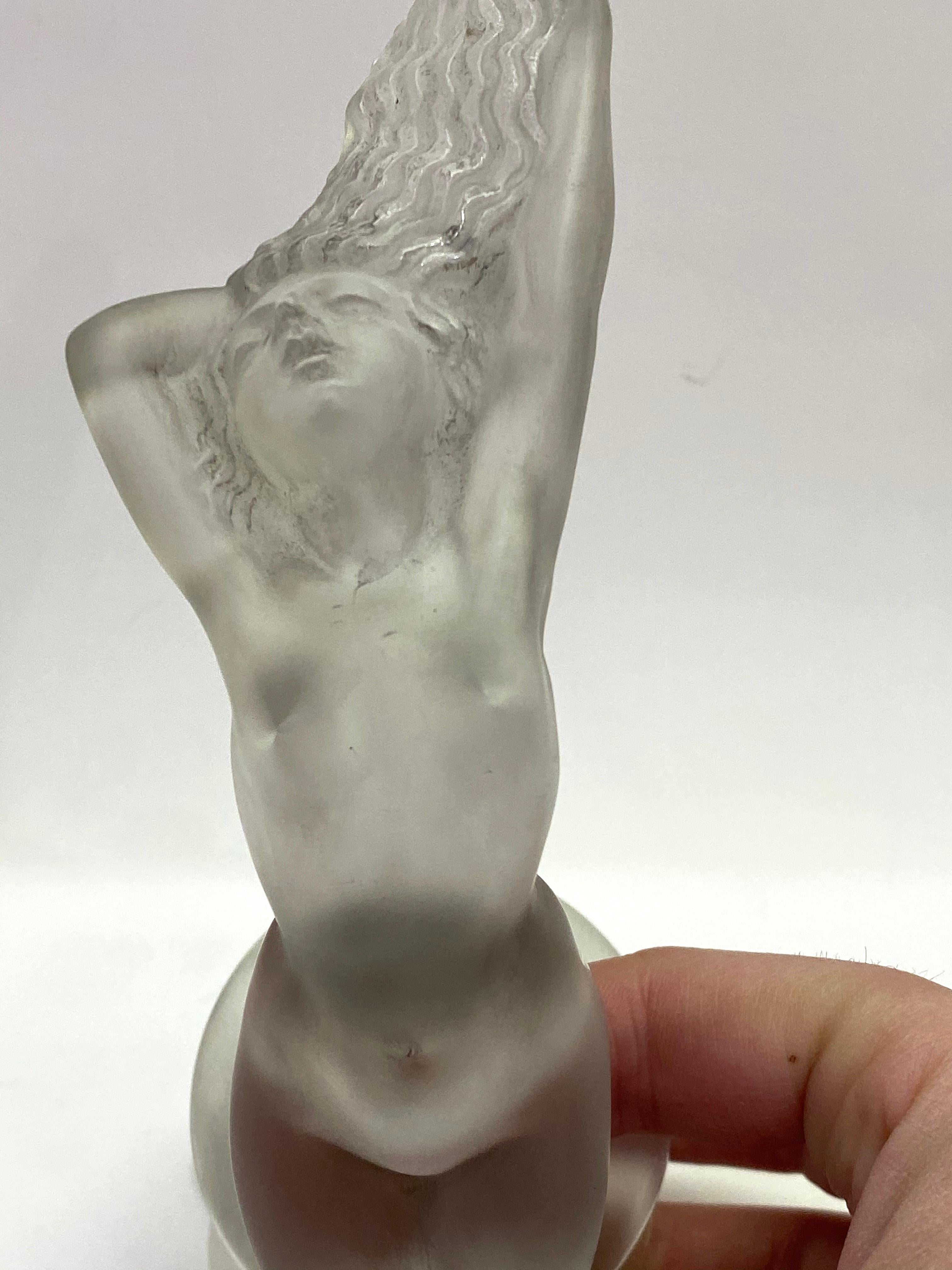 Art Deco 1931 René Lalique Chrysis Car Mascot Hood Ornament in Frosted Glass Women