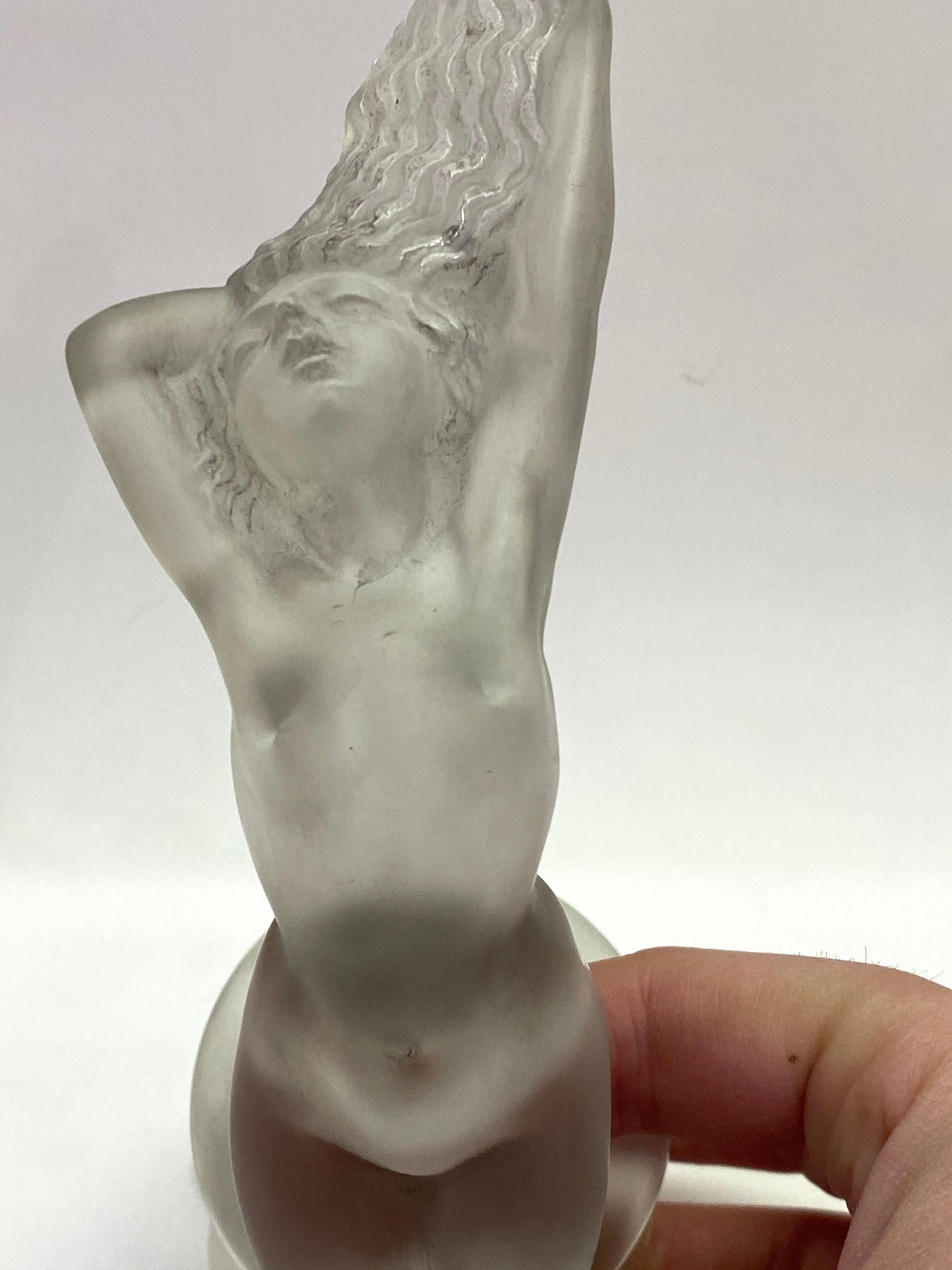 Art Deco 1931 René Lalique Chrysis Car Mascot Hood Ornament in Frosted Glass Women