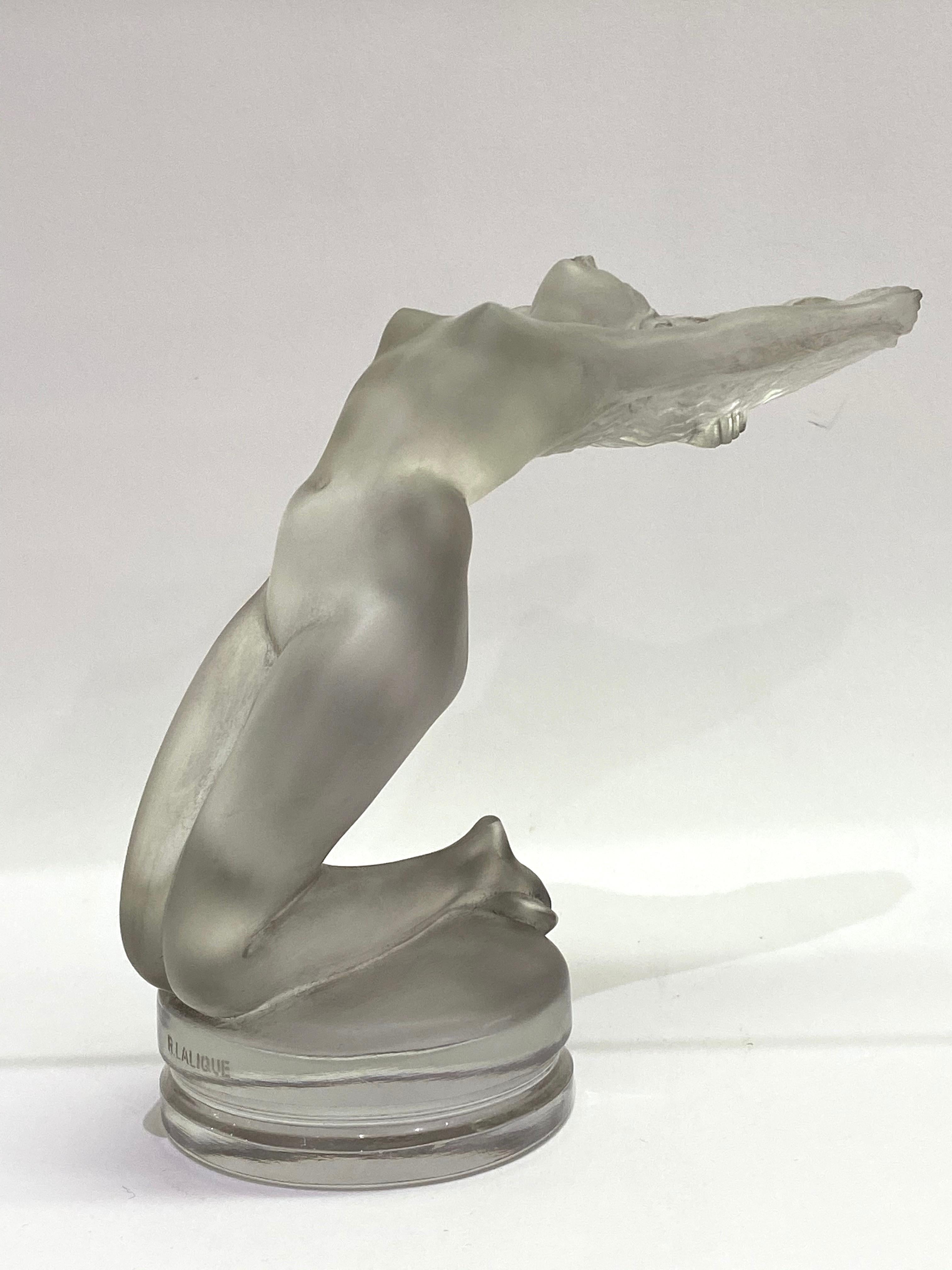 Molded 1931 René Lalique Chrysis Car Mascot Hood Ornament in Frosted Glass Women