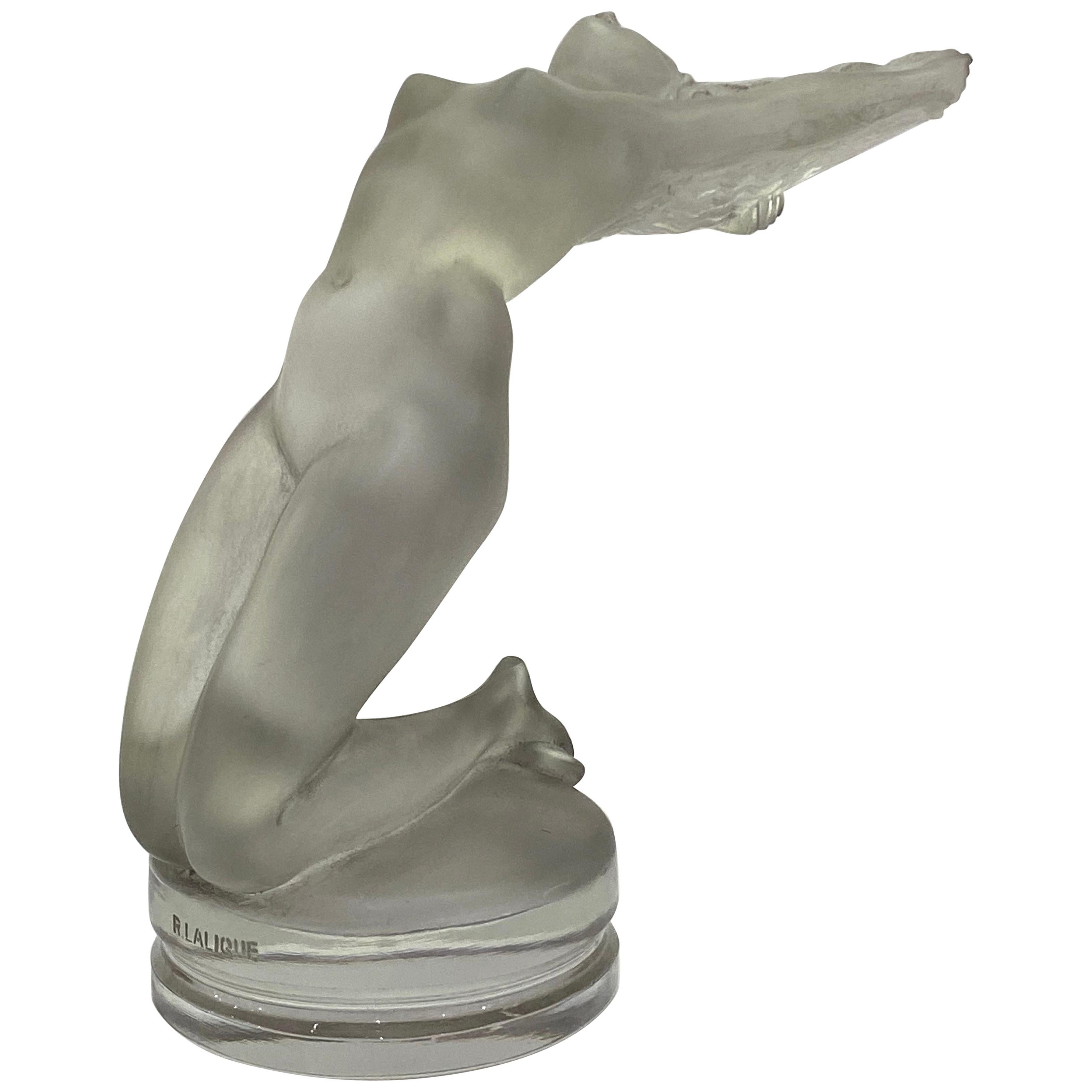 1931 René Lalique Chrysis Car Mascot Hood Ornament in Frosted Glass Women