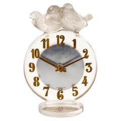 Vintage 1931 René Lalique Clock Antoinette Frosted Glass Omega Movement Birds