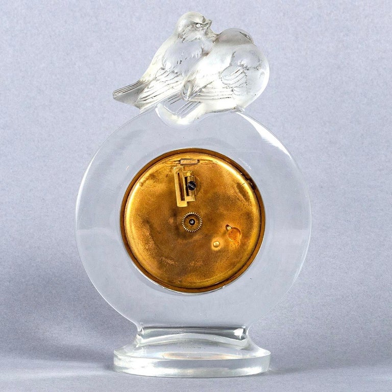 Molded 1931 René Lalique, Clock Pierrots Clear Glass with 8-Day Mechanical Movement