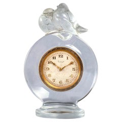 1931 René Lalique, Clock Pierrots Clear Glass with 8-Day Mechanical Movement