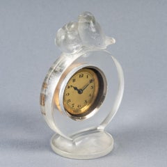 1931 René Lalique, Clock Pierrots Clear Glass with Mechanical Movement