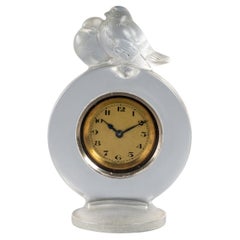 1931 René Lalique, Clock Pierrots Clear Glass with Mechanical Movement