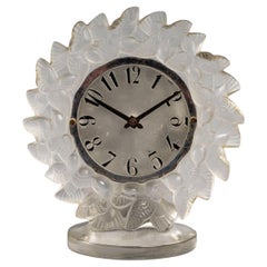 1931 René Lalique Clock Roitelets Frosted Glass Enamel Dial Omega Movement Birds