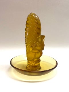 1931 Rene Lalique Ecureuil Astray Pintray Yellow Amber Glass, Squirrel