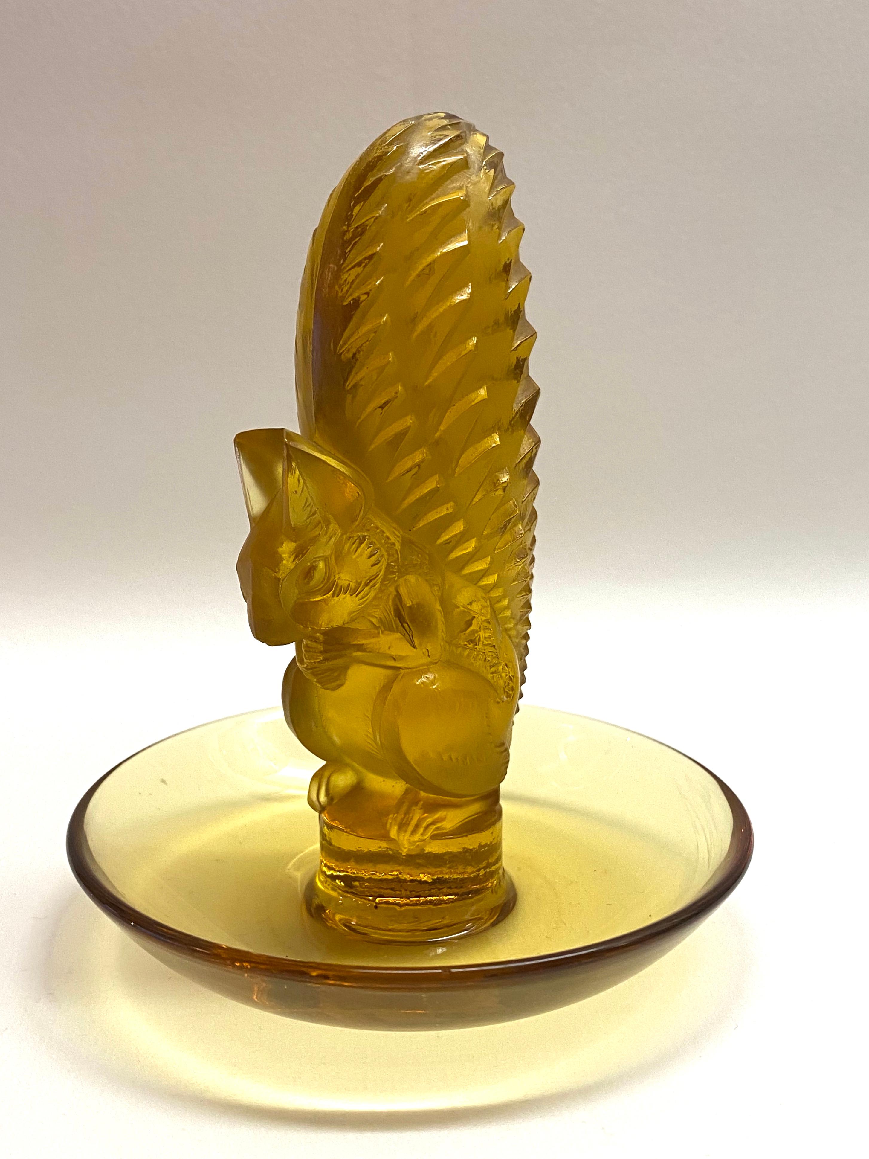 Art Deco 1931 Rene Lalique Ecureuil Astray Pintray Yellow Amber Glass, Squirrel