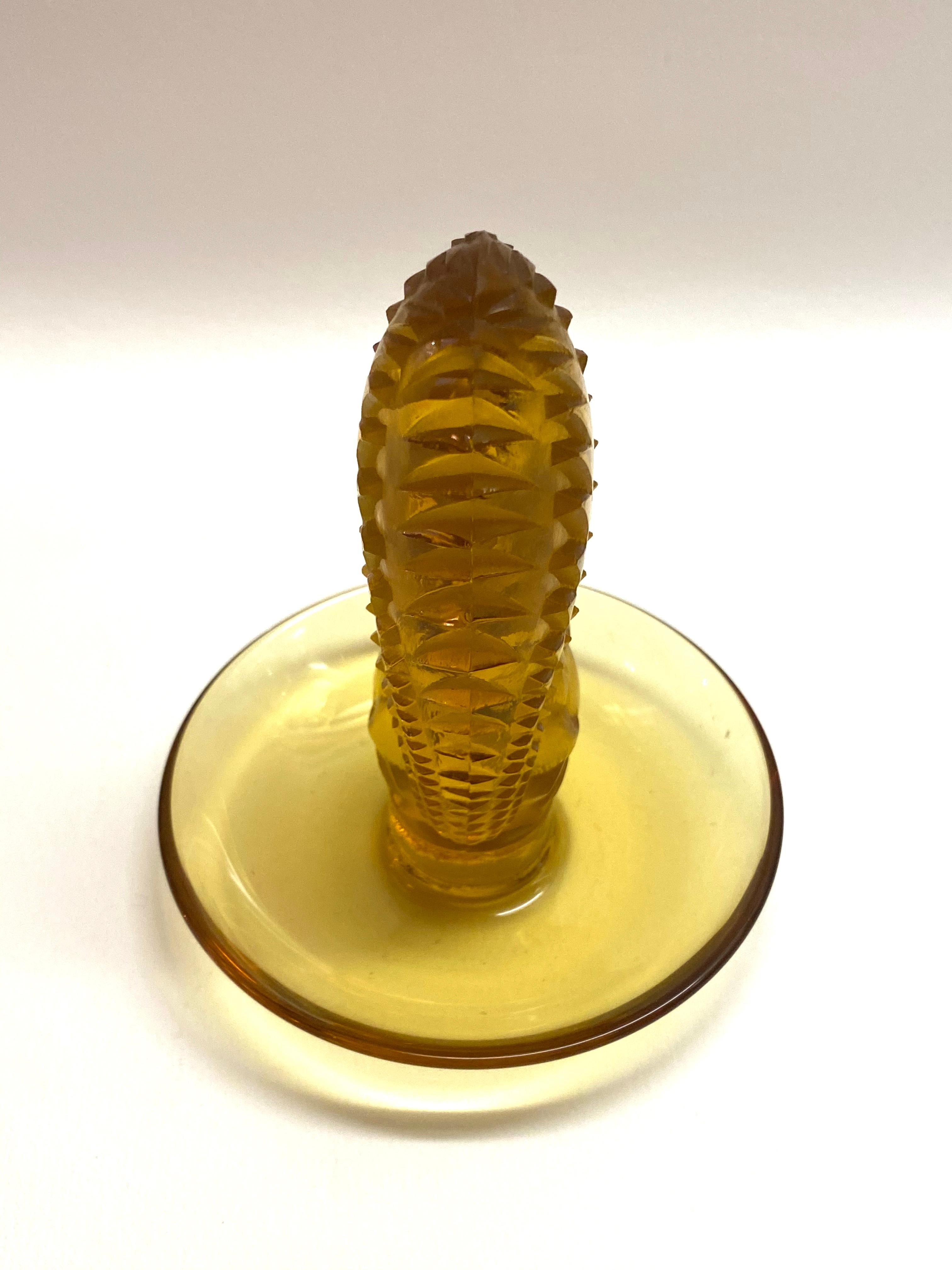 1931 Rene Lalique Ecureuil Astray Pintray Yellow Amber Glass, Squirrel In Good Condition In Boulogne Billancourt, FR