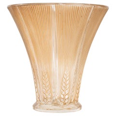 1931 René Lalique Epis Vase in Frosted and Clear Glass with Sepia Patina
