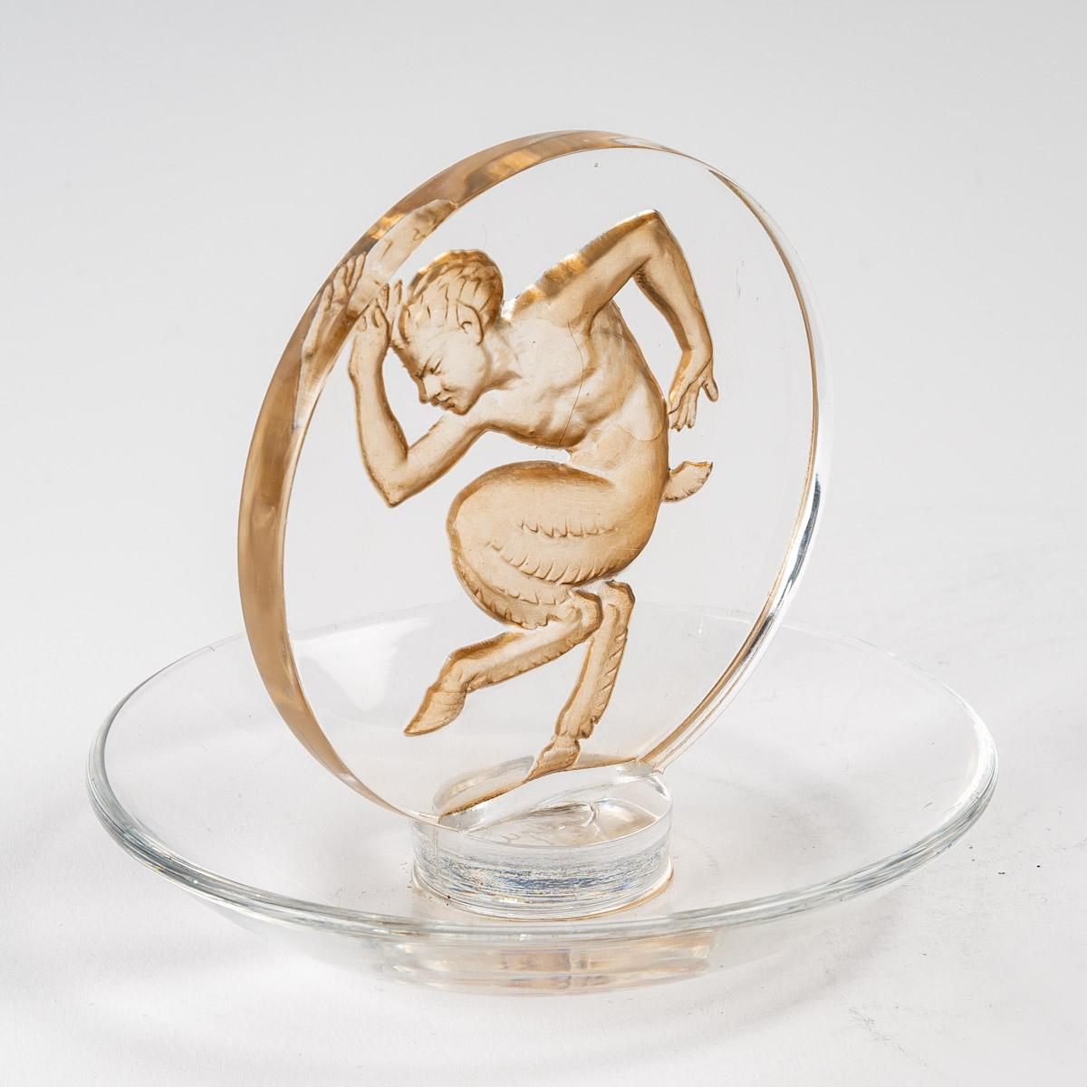 Art Deco 1931 Rene Lalique Faune Astray Pintray Clear Glass with Sepia Patina