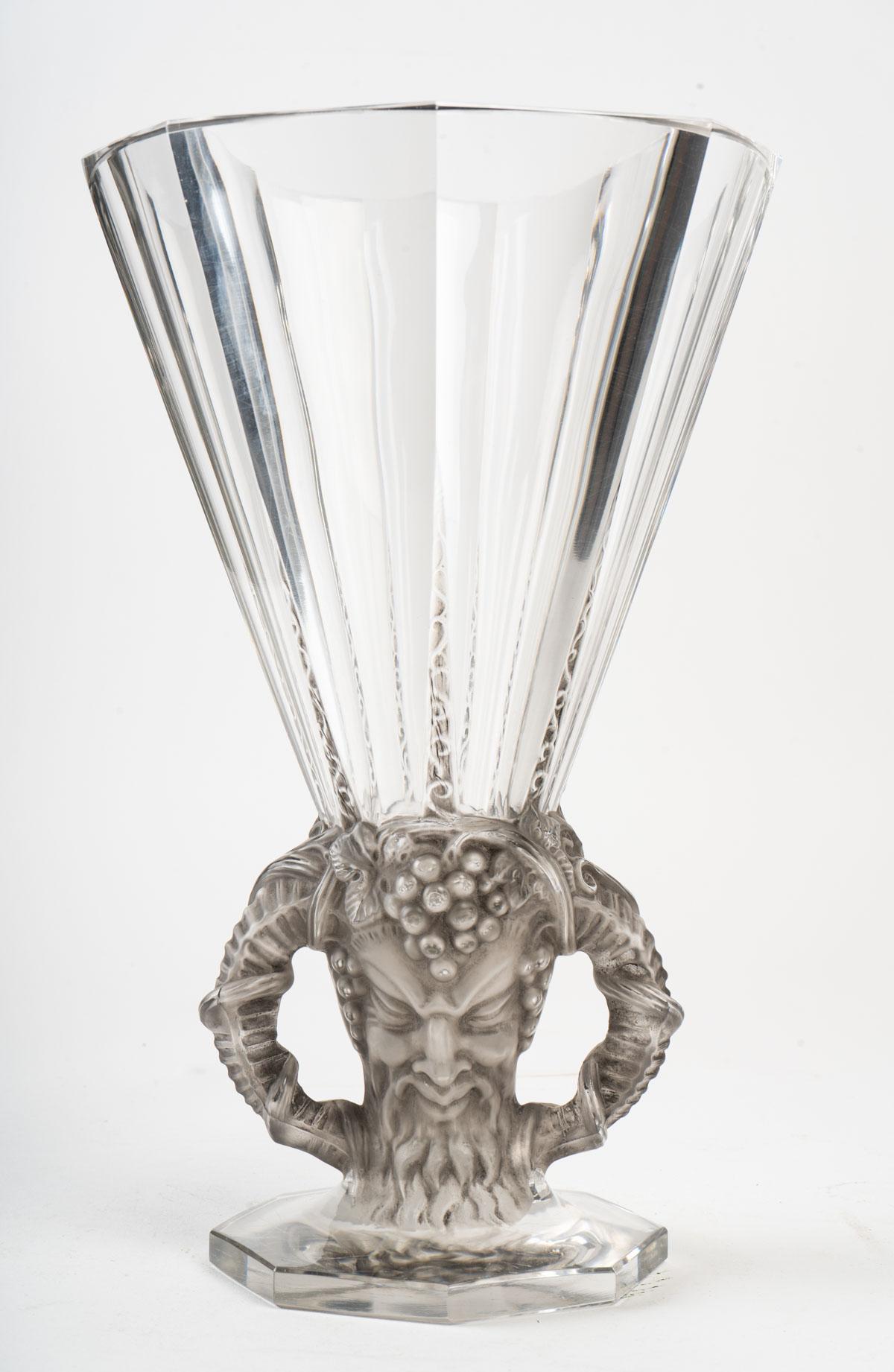 Molded 1931 René Lalique Faune Vase in Clear Crystal with Grey Patina