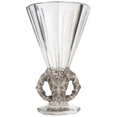1931 René Lalique Faune Vase in Clear Crystal with Grey Patina