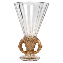 Vase Faune Ren Lalique en cristal transparent avec patine Sepia, 1931